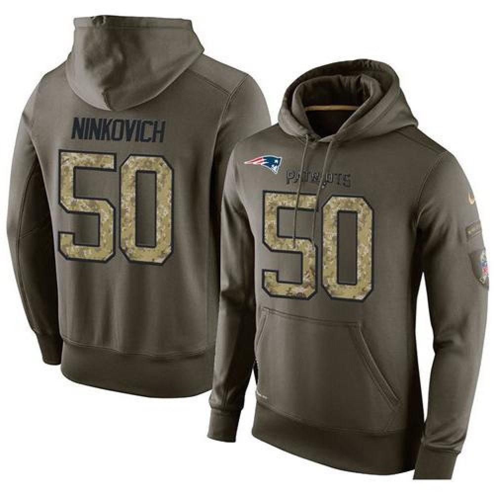 NFL Men's New England Patriots #50 Rob Ninkovich Stitched Green Olive Salute To Service KO Performance Hoodie