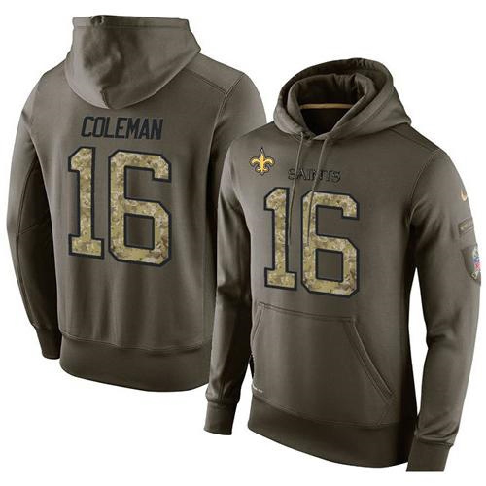 NFL Men's New Orleans Saints #16 Brandon Coleman Stitched Green Olive Salute To Service KO Performance Hoodie