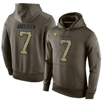 NFL Men's New Orleans Saints #7 Morten Andersen Stitched Green Olive Salute To Service KO Performance Hoodie