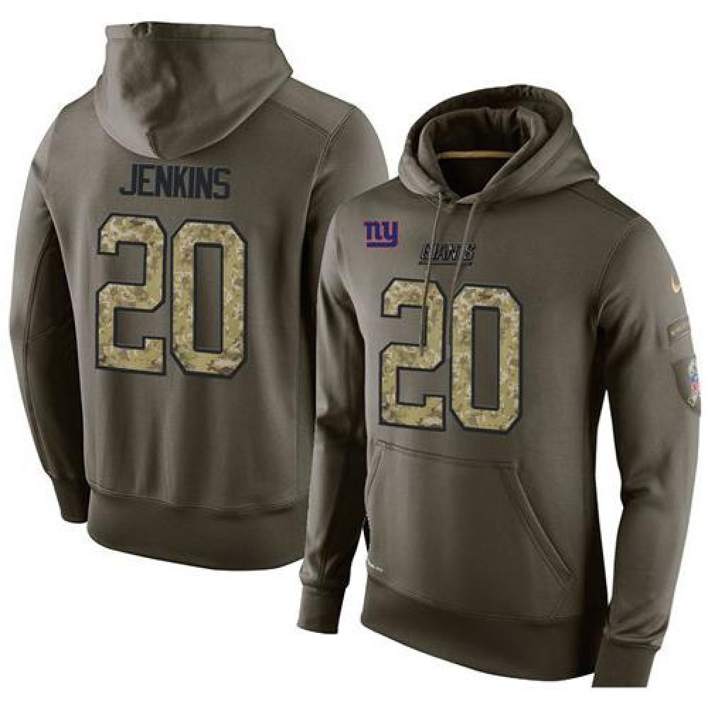 NFL Men's New York Giants #20 Janoris Jenkins Stitched Green Olive Salute To Service KO Performance Hoodie