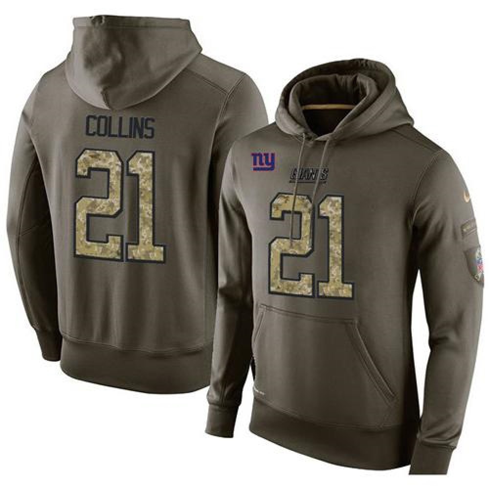 NFL Men's New York Giants #21 Landon Collins Stitched Green Olive Salute To Service KO Performance Hoodie