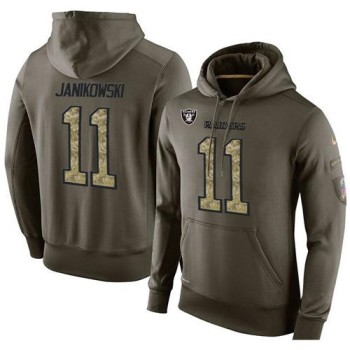 NFL Men's Oakland Raiders #11 Sebastian Janikowski Stitched Green Olive Salute To Service KO Performance Hoodie NFL Men's Oakland Raiders #11 Sebastian Janikowski Stitched Green Olive Salute To Service KO Performance Hoodie