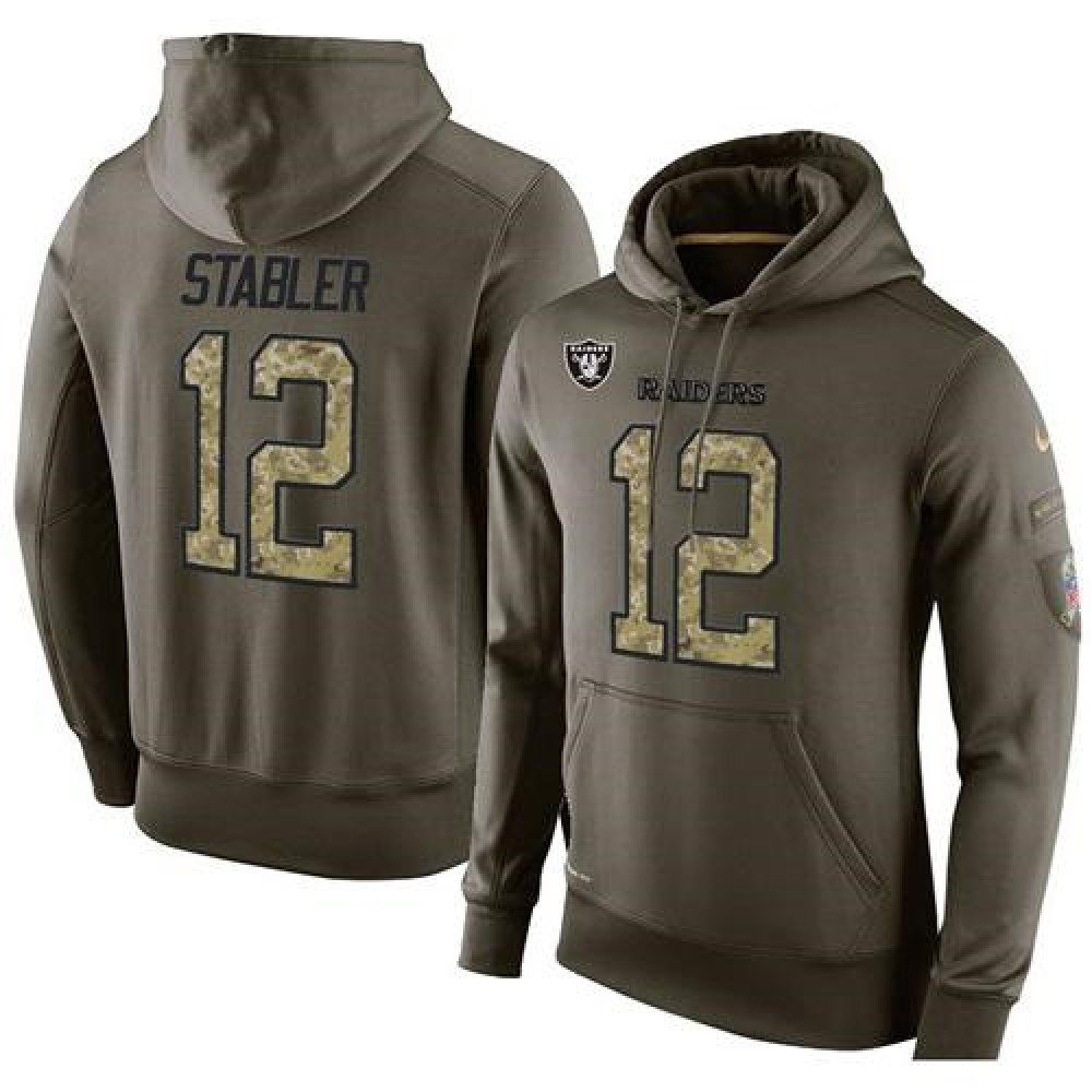 NFL Men's Oakland Raiders #12 Kenny Stabler Stitched Green Olive Salute To Service KO Performance Hoodie