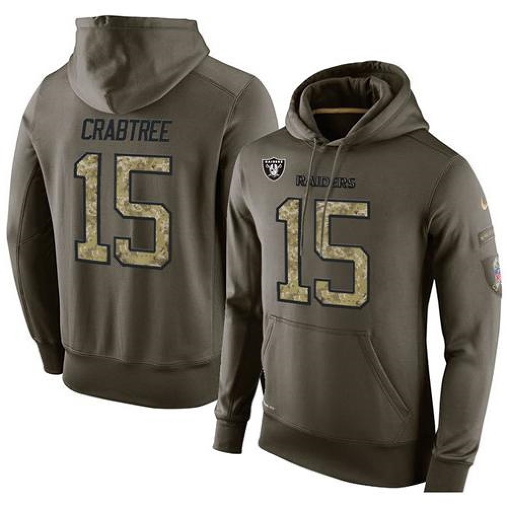 NFL Men's Oakland Raiders #15 Michael Crabtree Stitched Green Olive Salute To Service KO Performance Hoodie