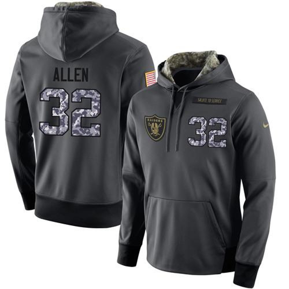NFL Men's Oakland Raiders #32 Marcus Allen Stitched Black Anthracite Salute to Service Player Performance Hoodie