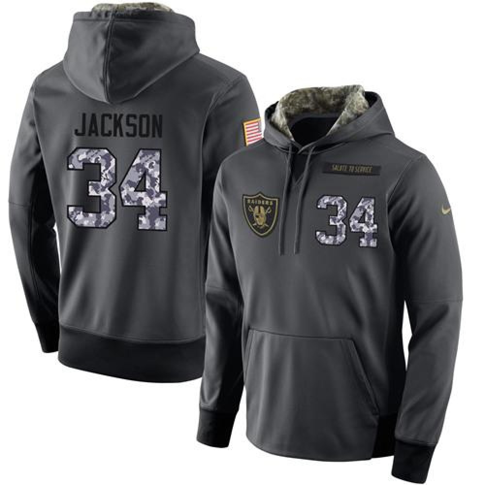 NFL Men's Oakland Raiders #34 Bo Jackson Stitched Black Anthracite Salute to Service Player Performance Hoodie