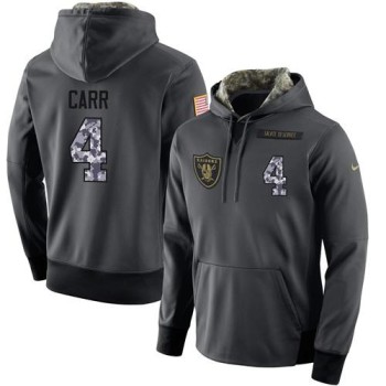 NFL Men's Oakland Raiders #4 Derek Carr Stitched Black Anthracite Salute to Service Player Performance Hoodie