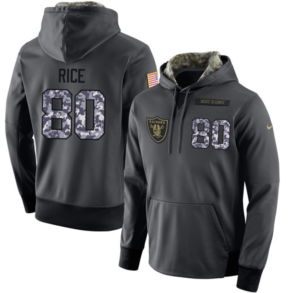 NFL Men's Oakland Raiders #80 Jerry Rice Stitched Black Anthracite Salute to Service Player Performance Hoodie