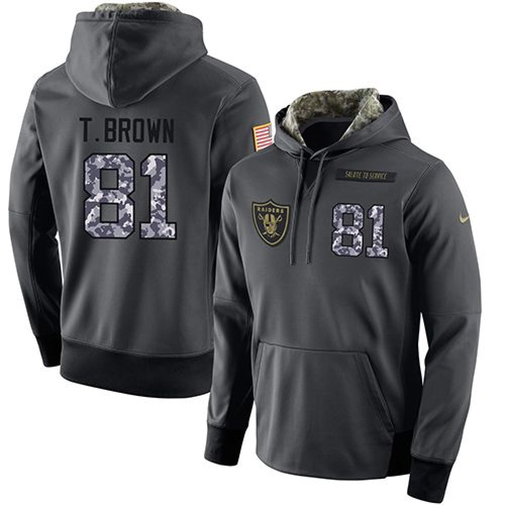 NFL Men's Oakland Raiders #81 Tim Brown Stitched Black Anthracite Salute to Service Player Performance Hoodie