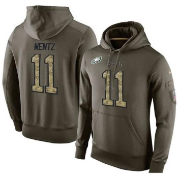 NFL Men's Philadelphia Eagles #11 Carson Wentz Stitched Green Olive Salute To Service KO Performance Hoodie