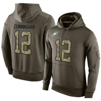 NFL Men's Philadelphia Eagles #12 Randall Cunningham Stitched Green Olive Salute To Service KO Performance Hoodie