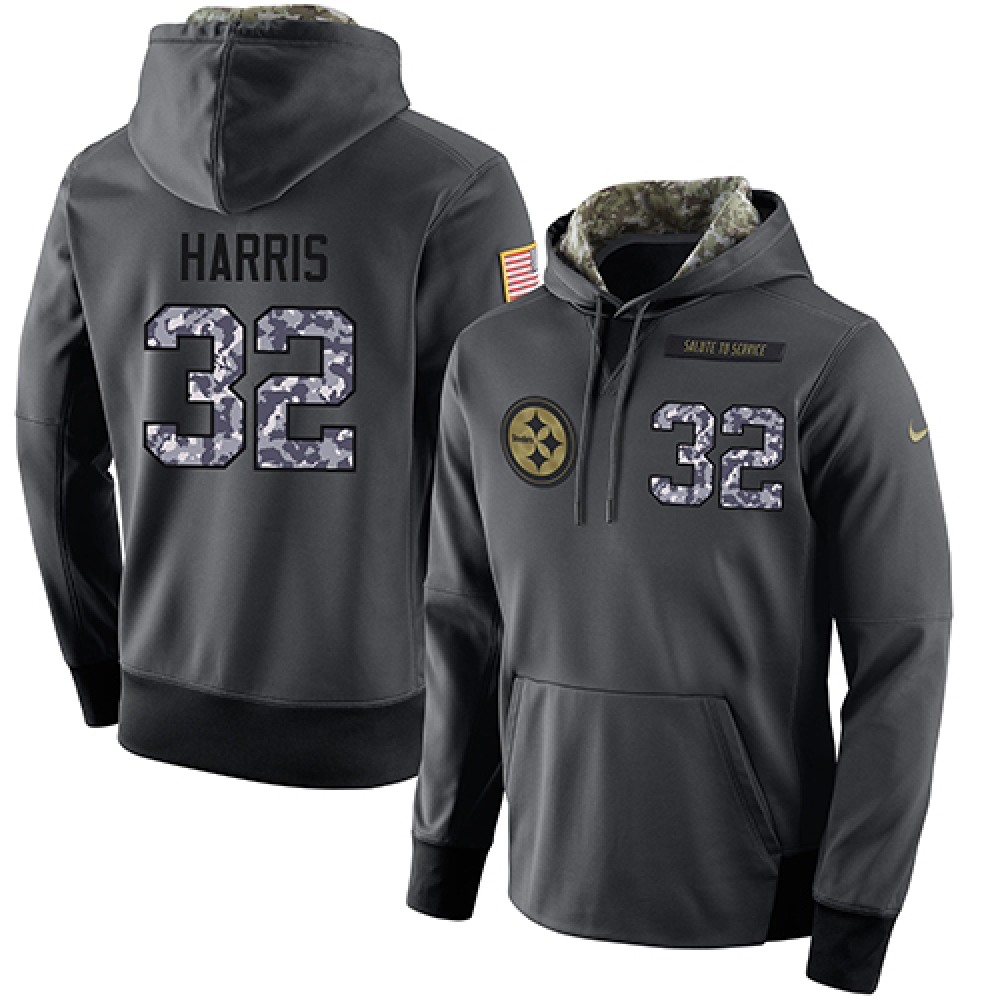 NFL Men's Pittsburgh Steelers #32 Franco Harris Stitched Black Anthracite Salute to Service Player Performance Hoodie