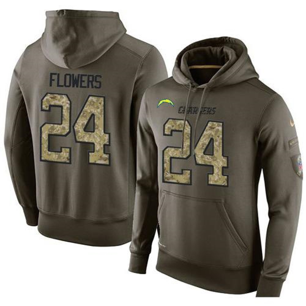 NFL Men's San Diego Chargers #24 Brandon Flowers Stitched Green Olive Salute To Service KO Performance Hoodie