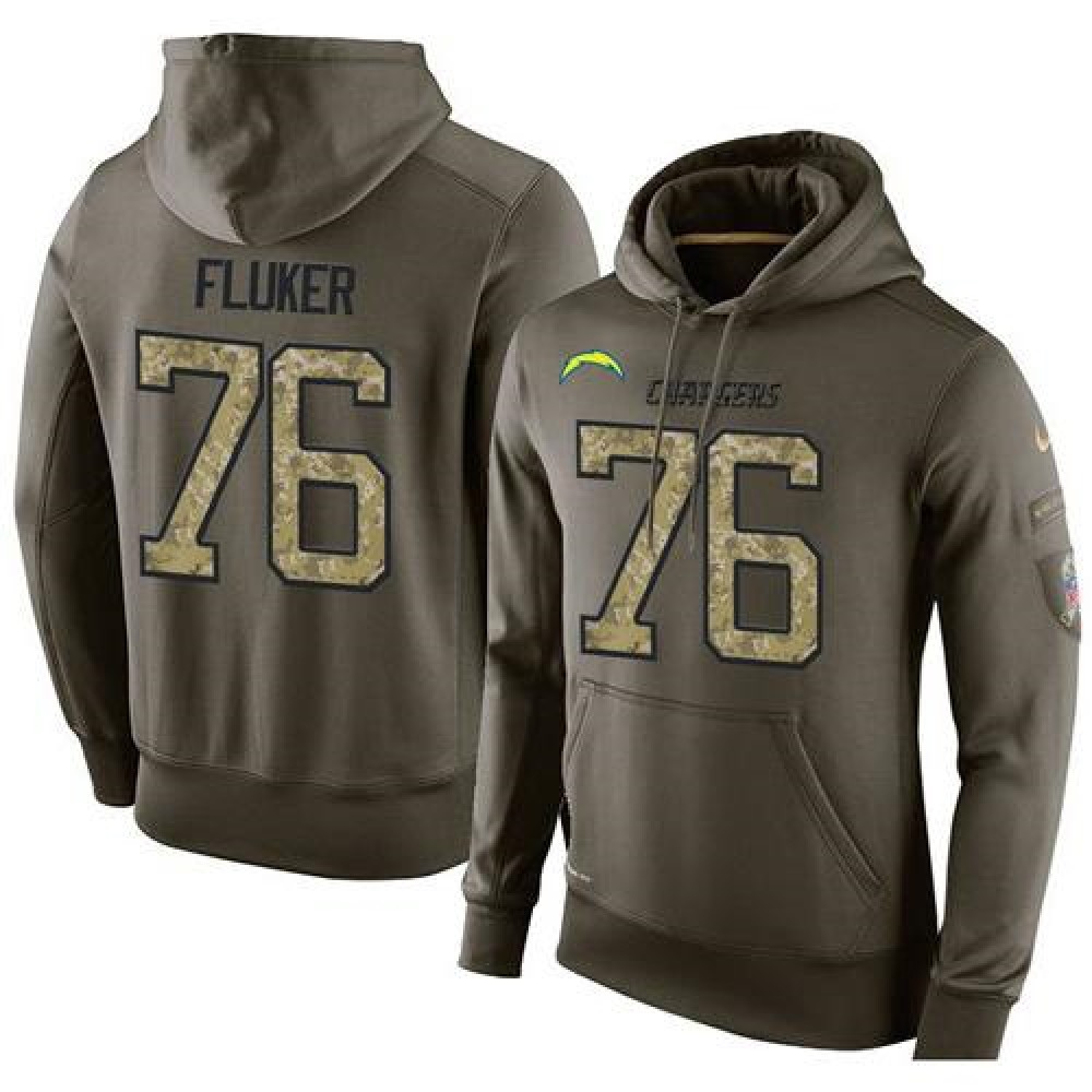 NFL Men's San Diego Chargers #76 D.J. Fluker Stitched Green Olive Salute To Service KO Performance Hoodie