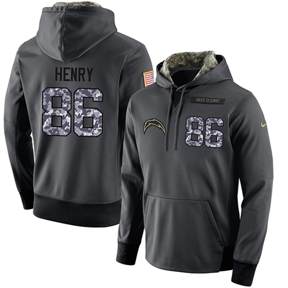 NFL Men's San Diego Chargers #86 Hunter Henry Stitched Black Anthracite Salute to Service Player Performance Hoodie