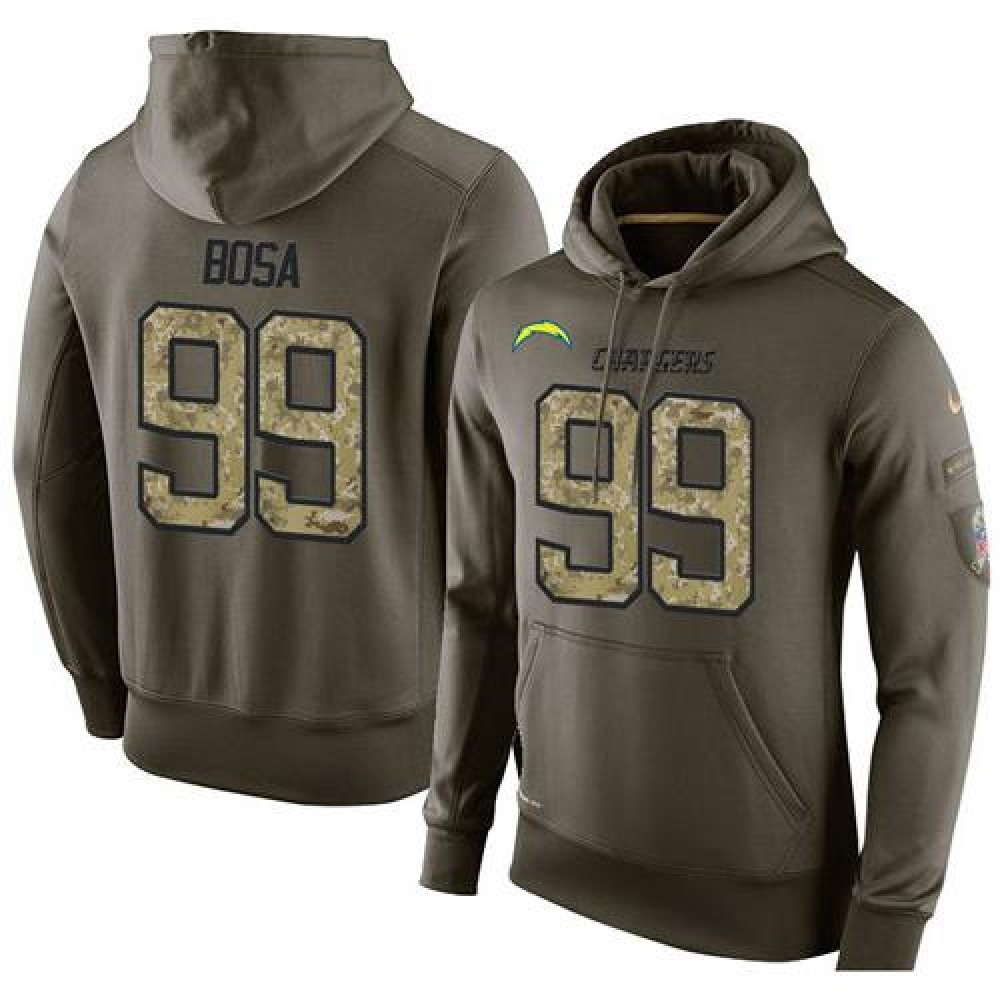 NFL Men's San Diego Chargers #99 Joey Bosa Stitched Green Olive Salute To Service KO Performance Hoodie
