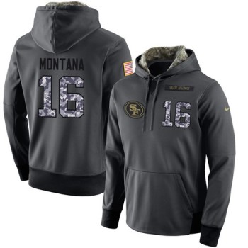 NFL Men's San Francisco 49ers #16 Joe Montana Stitched Black Anthracite Salute to Service Player Performance Hoodie NFL Men's San Francisco 49ers #16 Joe Montana Stitched Black Anthracite Salute to Service Player Performance Hoodie