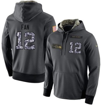 NFL Men's Seattle Seahawks #12 Fan Stitched Black Anthracite Salute to Service Player Performance Hoodie