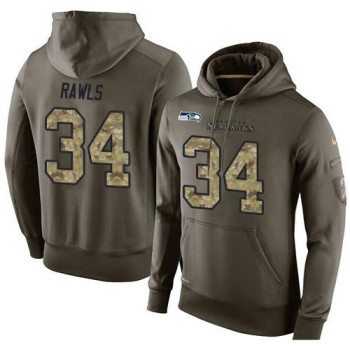NFL Men's Seattle Seahawks #34 Thomas Rawls Stitched Green Olive Salute To Service KO Performance Hoodie