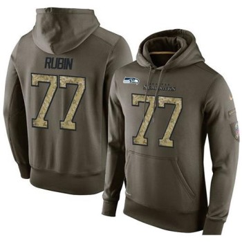 NFL Men's Seattle Seahawks #77 Ahtyba Rubin Stitched Green Olive Salute To Service KO Performance Hoodie
