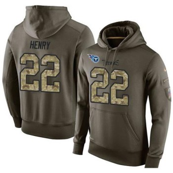 NFL Men's Tennessee Titans #22 Derrick Henry Stitched Green Olive Salute To Service KO Performance Hoodie NFL Men's Tennessee Titans #22 Derrick Henry Stitched Green Olive Salute To Service KO Performance Hoodie