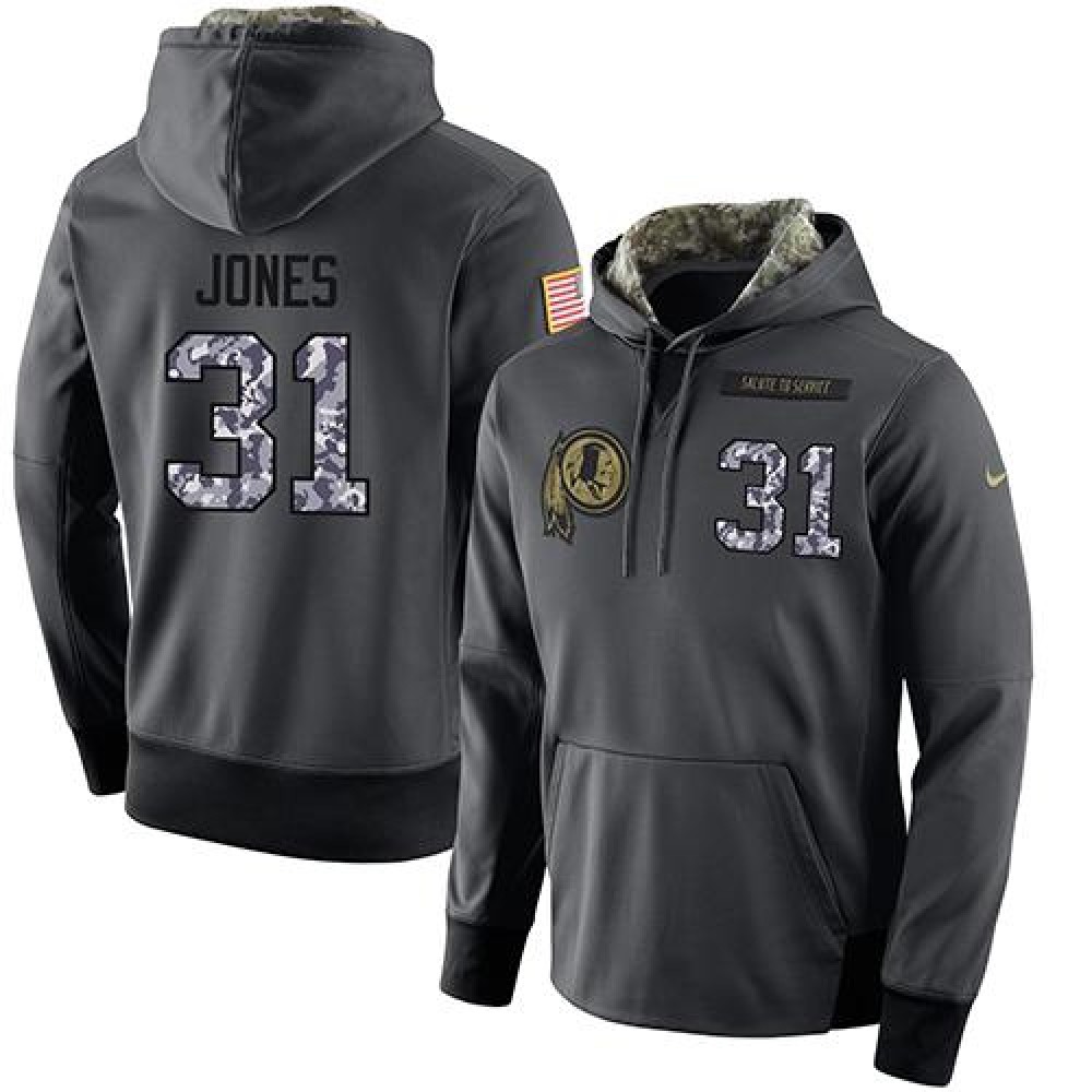 NFL Men's Washington Redskins #31 Matt Jones Stitched Black Anthracite Salute to Service Player Performance Hoodie