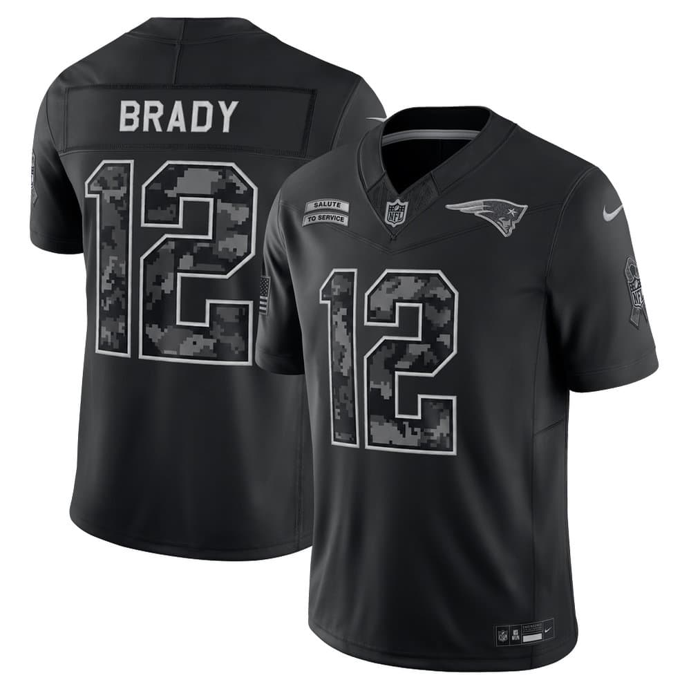 Men's New England Patriots #12 Tom Brady Nike Black 2026 Salute to Service Vapor F.U.S.E. Limited Jersey