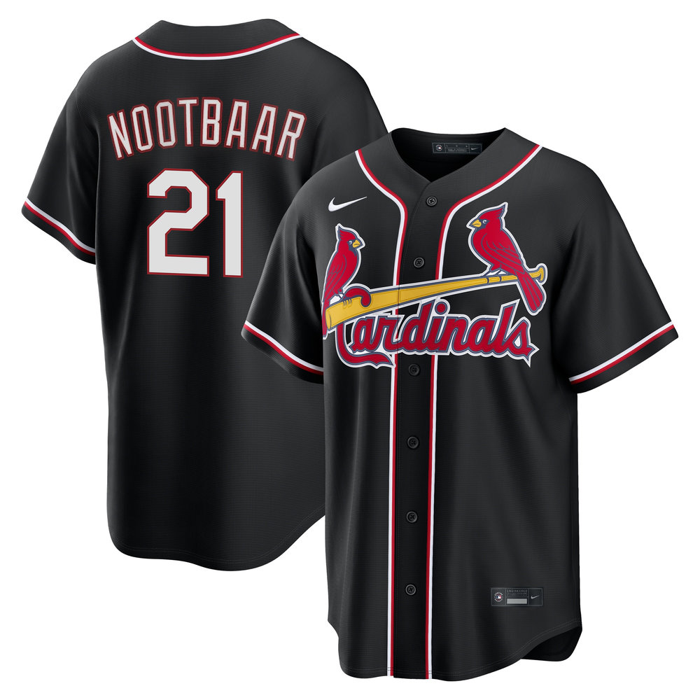 Men's St. Louis Cardinals #21 Lars Nootbaar Black Fashion Replica Player Jersey