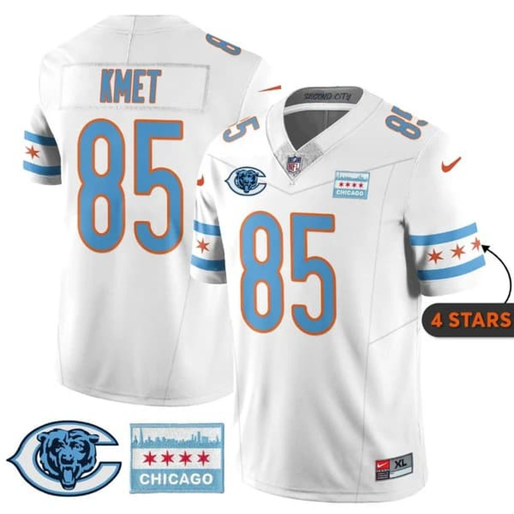 Youth Chicago Bears #85 Cole Kmet White City Edition With Chicago Flag Vapor F.U.S.E. Untouchable Limited Jersey
