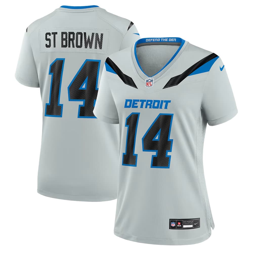 Women's Detroit Lions #14 Amon-Ra St. Brown Grey 2026 Rivalries Collection Game Jersey