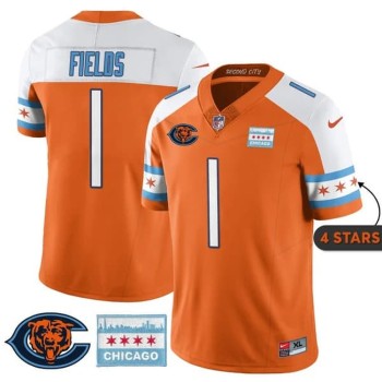 Youth Chicago Bears #1 Justin Fields Orange Alternate City Edition With Chicago Flag Vapor F.U.S.E. Untouchable Limited Jersey