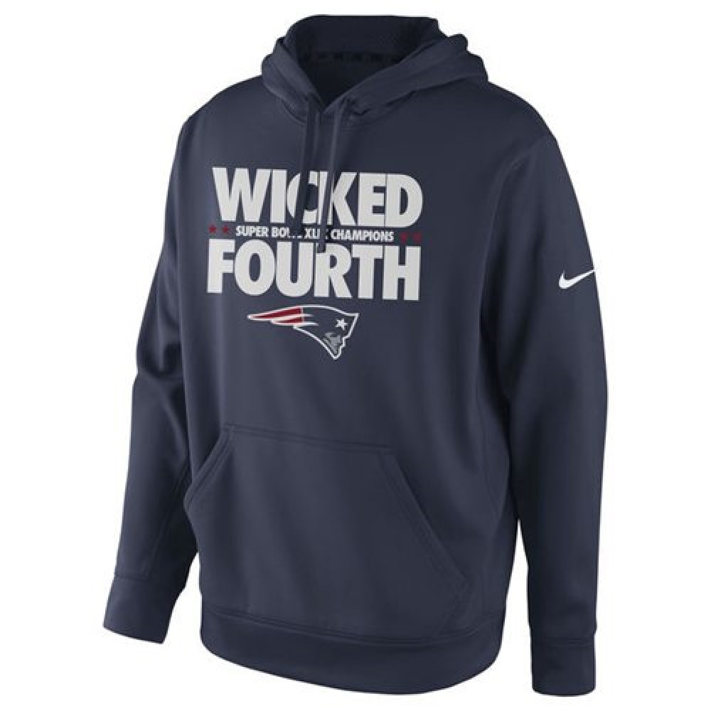 New England Patriots Super Bowl XLIX Champions Celebration Multi Champs Slogan Pullover Hoodie Navy Blue