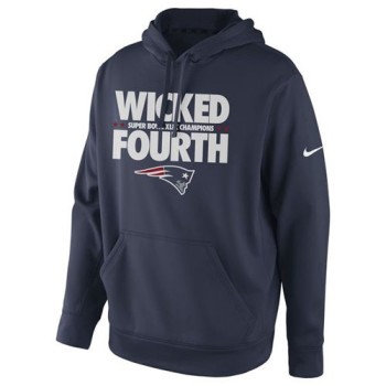 New England Patriots Super Bowl XLIX Champions Celebration Multi Champs Slogan Pullover Hoodie Navy Blue