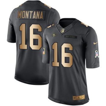 49ers #16 Joe Montana Black Men's Stitched NFL Limited Gold Salute To Service Jersey 49ers #16 Joe Montana Black Men's Stitched NFL Limited Gold Salute To Service Jersey