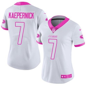 49ers #7 Colin Kaepernick White/Pink Women's Stitched NFL Limited Rush Fashion Jersey