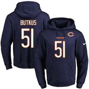 Bears #51 Dick Butkus Navy Blue Name & Number Pullover NFL Hoodie