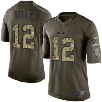 Bills #12 Jim Kelly Green Men's Stitched NFL Limited Salute To Service Jersey