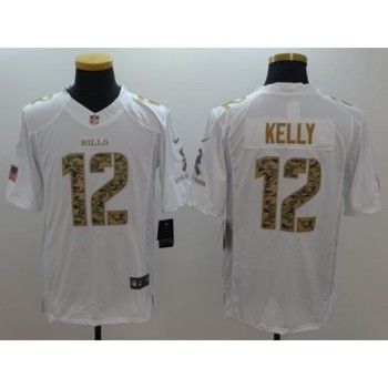 Bills #12 Jim Kelly White Men's Stitched NFL Limited Salute To Service Jersey