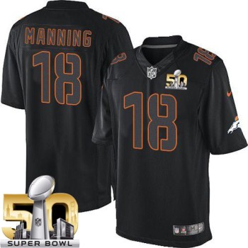 Broncos #18 Peyton Manning Black Super Bowl 50 Men's Stitched NFL Impact Limited Jersey