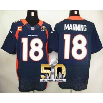 Broncos #18 Peyton Manning Navy Blue With C Patch Super Bowl 50 Men's Stitched NFL Elite Jersey Broncos #18 Peyton Manning Navy Blue With C Patch Super Bowl 50 Men's Stitched NFL Elite Jersey