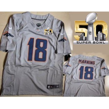 Broncos #18 Peyton Manning New Grey Shadow Super Bowl 50 Men's Stitched NFL Elite Jersey Broncos #18 Peyton Manning New Grey Shadow Super Bowl 50 Men's Stitched NFL Elite Jersey