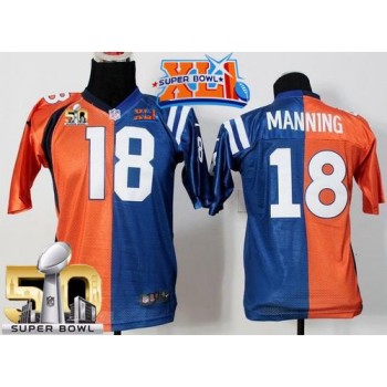Broncos #18 Peyton Manning Orange/Blue Super Bowl XLI & Super Bowl 50 Youth Stitched NFL Elite Split Colts Jersey Broncos #18 Peyton Manning Orange/Blue Super Bowl XLI & Super Bowl 50 Youth Stitched NFL Elite Split Colts Jersey