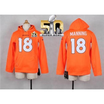 Broncos #18 Peyton Manning Orange Super Bowl 50 Youth Player NFL Hoodie Broncos #18 Peyton Manning Orange Super Bowl 50 Youth Player NFL Hoodie