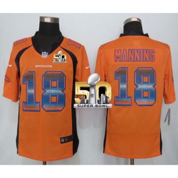 Broncos #18 Peyton Manning Orange Team Color Super Bowl 50 Men's Stitched NFL Limited Strobe Jersey Broncos #18 Peyton Manning Orange Team Color Super Bowl 50 Men's Stitched NFL Limited Strobe Jersey