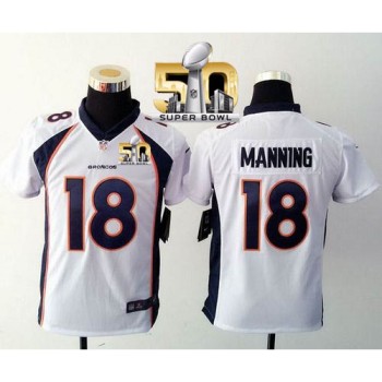 Broncos #18 Peyton Manning White Super Bowl 50 Youth Stitched NFL Elite Jersey Broncos #18 Peyton Manning White Super Bowl 50 Youth Stitched NFL Elite Jersey