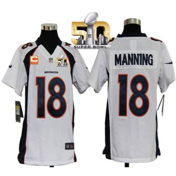 Broncos #18 Peyton Manning White With C Patch Super Bowl 50 Youth Stitched NFL Elite Jersey Broncos #18 Peyton Manning White With C Patch Super Bowl 50 Youth Stitched NFL Elite Jersey