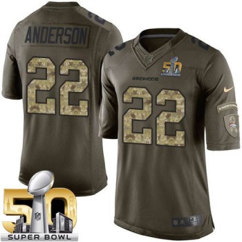 Broncos #22 C.J. Anderson Green Super Bowl 50 Youth Stitched NFL Limited Salute to Service Jersey
