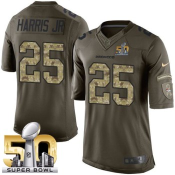 Broncos #25 Chris Harris Jr Green Super Bowl 50 Men's Stitched NFL Limited Salute To Service Jersey