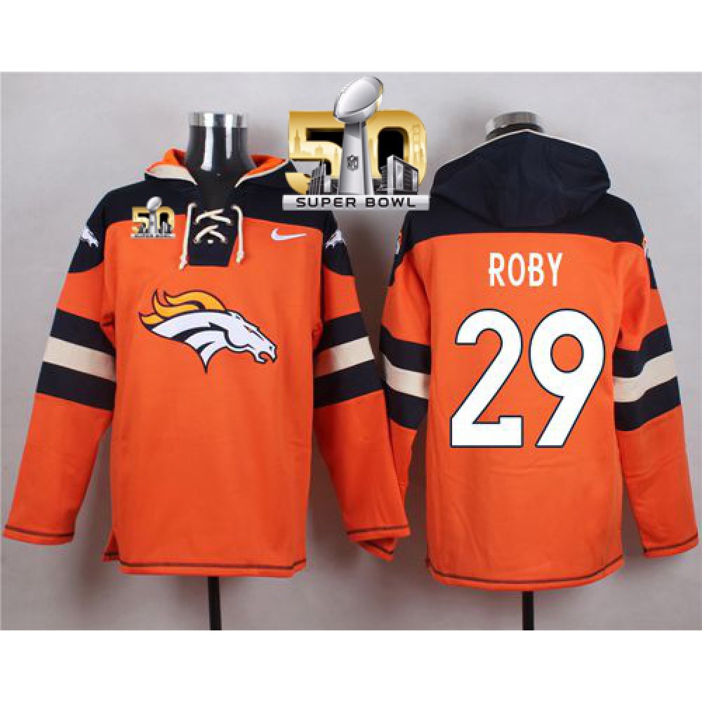 Broncos #29 Bradley Roby Orange Super Bowl 50 Player Pullover NFL Hoodie