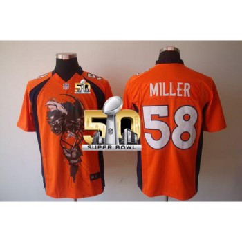 Broncos #58 Von Miller Orange Team Color Super Bowl 50 Men's Stitched NFL Helmet Tri-Blend Limited Jersey